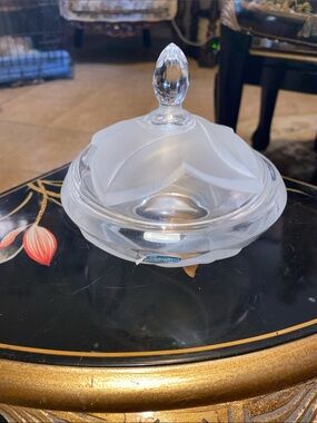 Frosted Clear Glass Covered Candy Dish with Finial - Clear